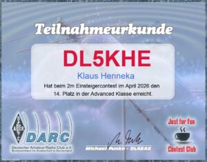 Urkunde Einsteiger-Kontest 2Meterband-FM